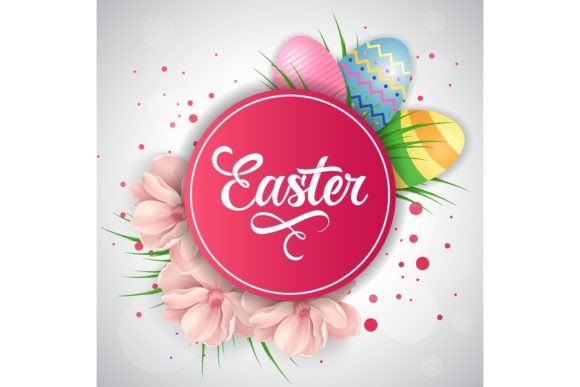 Download Easter Lettering in Pink Frame with Eggs - Lettering Collection