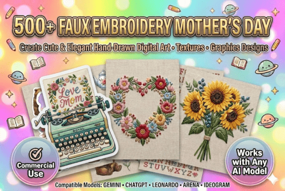 Download 500 Faux Embroidery Mother's Day Prompts - Mother's day Collection